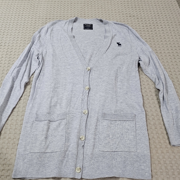 Abercrombie & Fitch Icon Boyfriend Cardigan in a Gray Cotton Blend Knit Large - Picture 6 of 6
